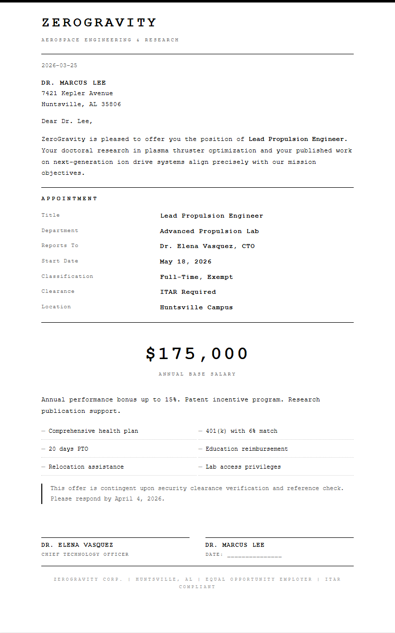 Monochrome stark job offer letter